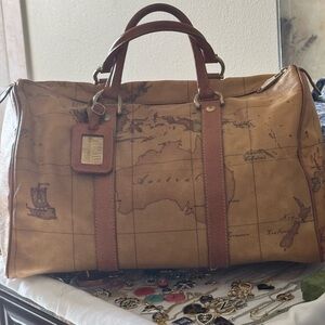 Vintage Alviero Martini Map Print Tan Bag
